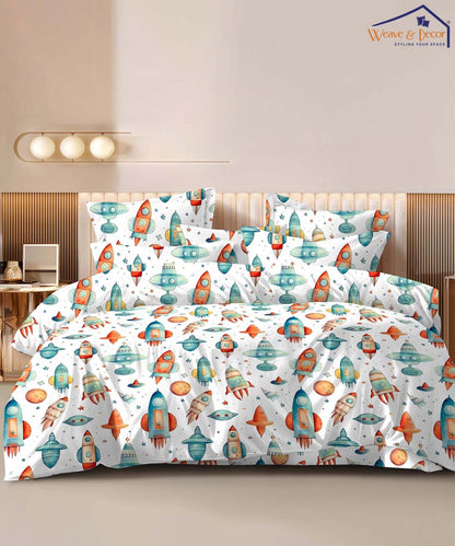 Milkyway Rocket Kids Queen Fitted Bedsheet With 2 Pillow Covers