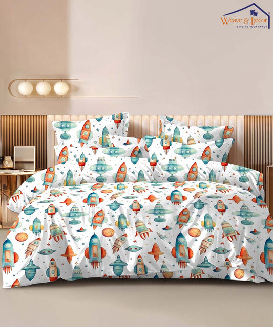 Milkyway Rocket Kids Queen Fitted Bedsheet With 2 Pillow Covers