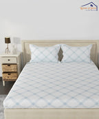 White Check Flat Double Bedsheet With 2 Pillow Covers