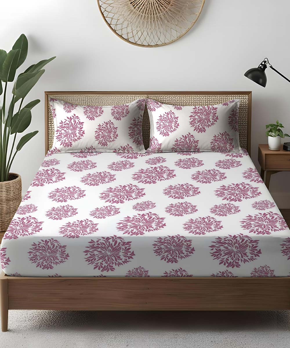 white pink floral bedsheet 