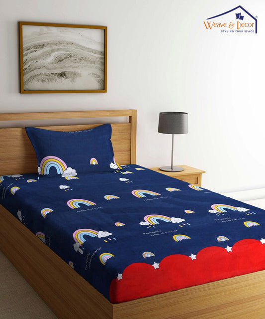 Rainbow Kids Single Fitted Bedsheet With 1 Pillow Cover