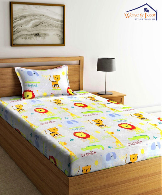 Jungle Safari Kids Single Bedsheet with 1 Pillow Cover