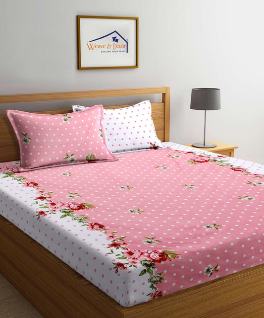 Pink & White Floral Super King Fitted Bedsheet With 2 Pillow Covers