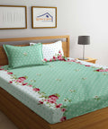 Green & White Floral Bedsheet With 2 Pillow Cover