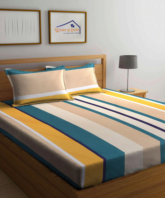 Multi Color Super King Fitted Bedsheet With 2 Pillow Covers