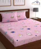 Pink Kids King Size Bedsheet With 2 Pillow Covers