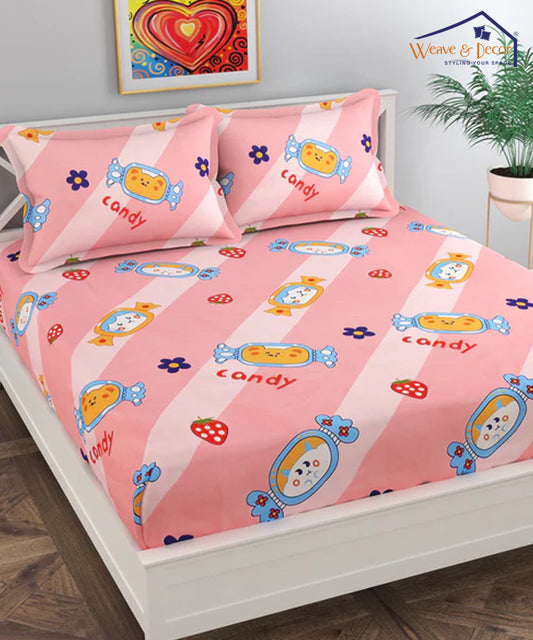 Cute Kids Super King Fitted Bedsheet With 2 Pillow Covers