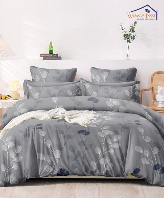Grey Leaves King Size Bedsheet With 2 Pillow Covers