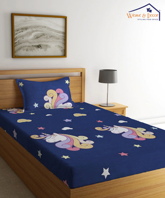 Magical Unicorn Kids  Single Bedsheet With 1 Pillow Cover