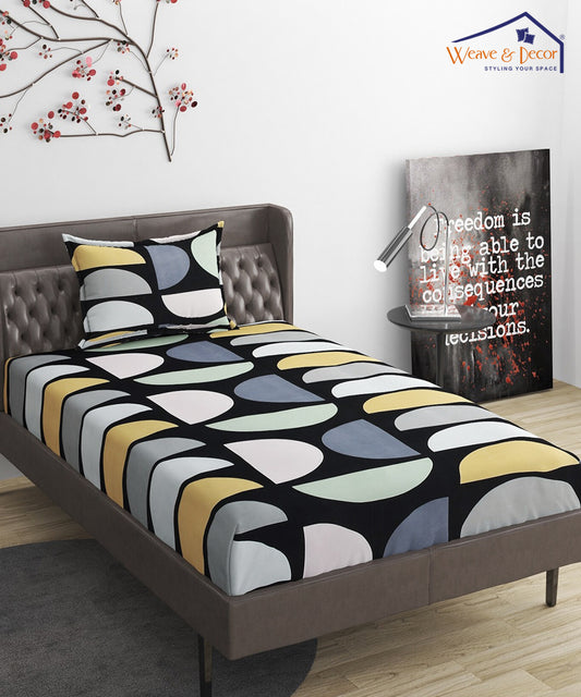 Geometrical Single Fitted Bedsheet With 1 Pillow Cover