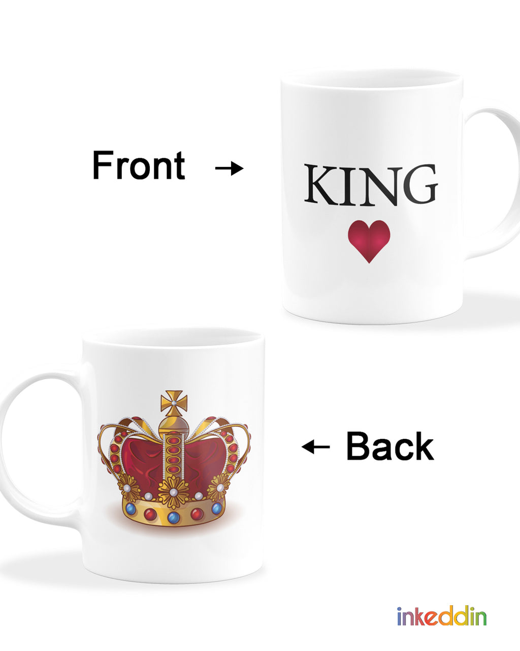 Crown King & Queen Coffee Mug Set of 2 for Couples