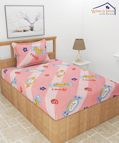 Sweet Candy Dreams Kids Single Bedsheet With Pillow Cover