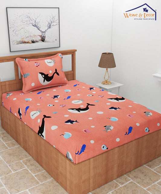 Pink Dolphin Kids Single Fitted Bedsheet With 1 Pillow Cover