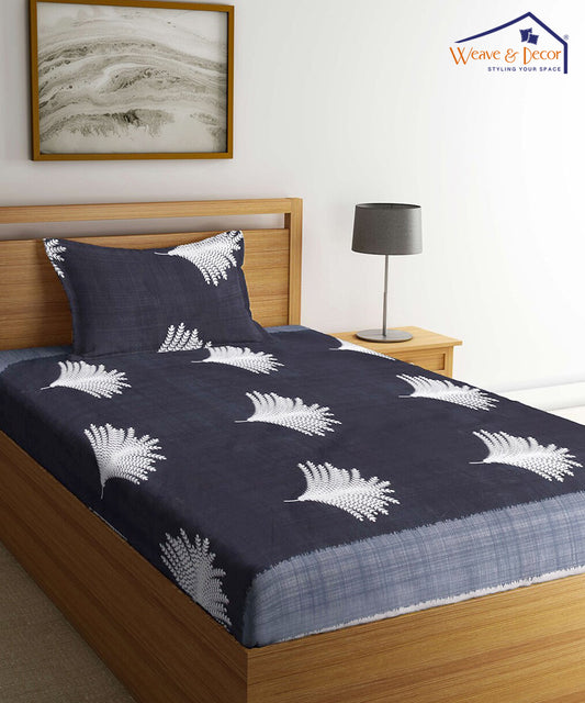 Grey and White Single Bedsheet With 1 Pillow Cover