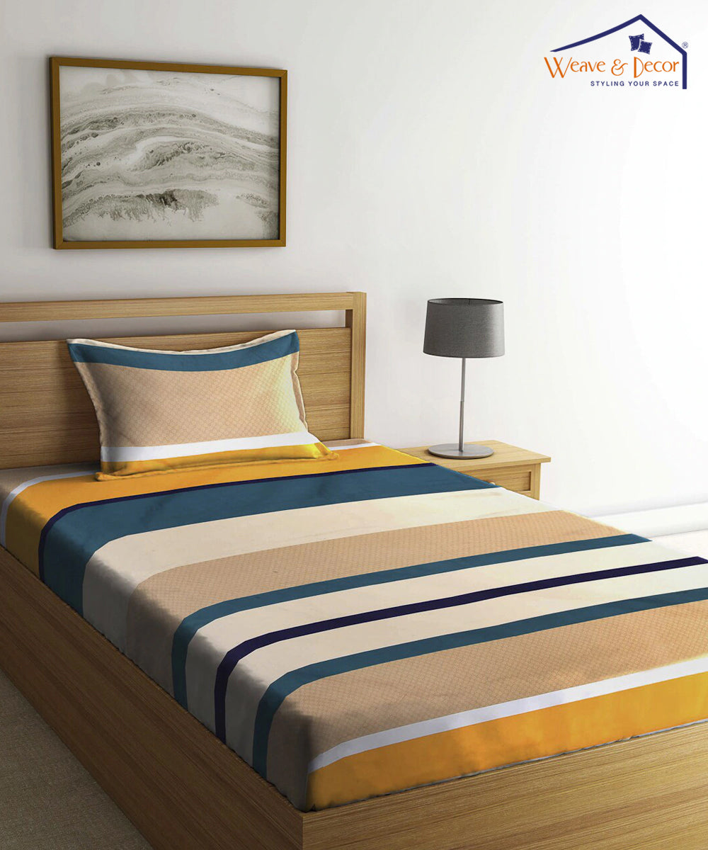 Multi Color Single Fitted Bedsheet With 1 Pillow Cover