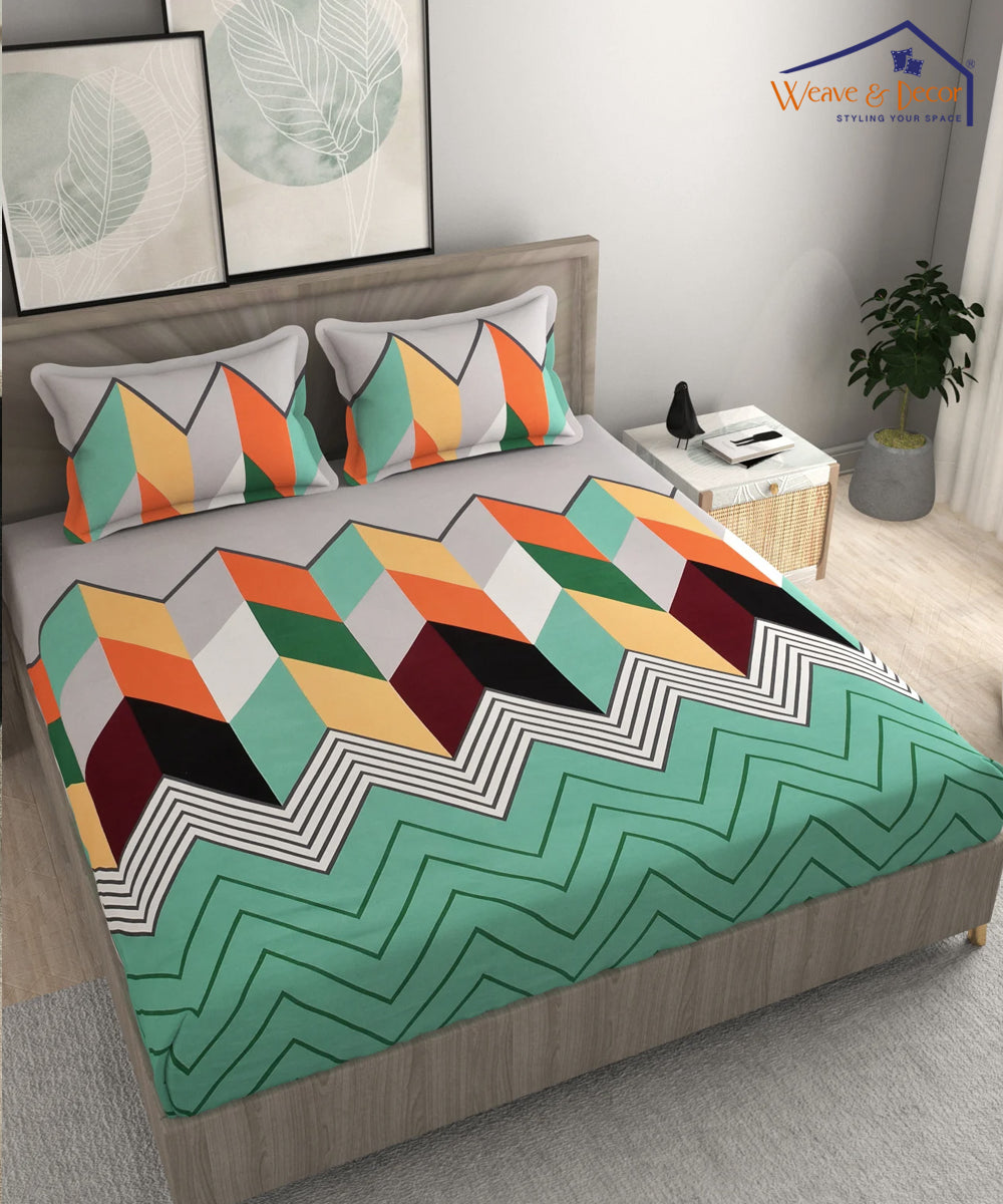 Multi Color Single Bedsheet With 1 Pillow Cover