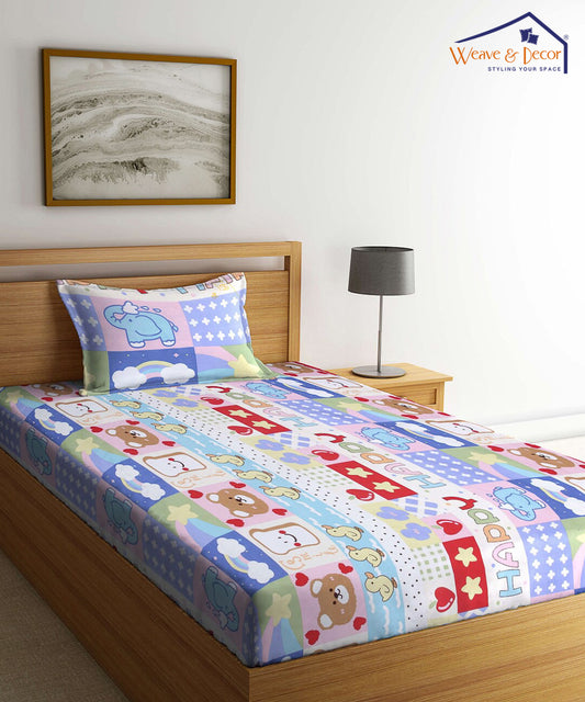 Cute Kids Single Fitted Bedsheet With 1 Pillow Cover