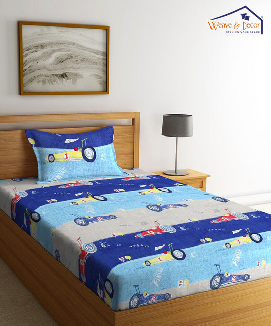 Turbo Racer Dreams Kids Single Bedsheet With 1 Pillow Cover