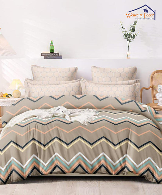 Brown Zigzag Single Bedsheet With 1 Pillow Cover