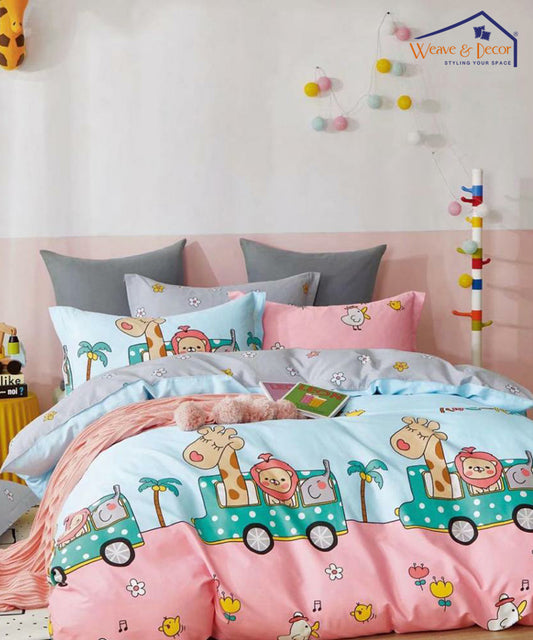 Cute Kids King Size Bedsheet With 2 Pillow Covers