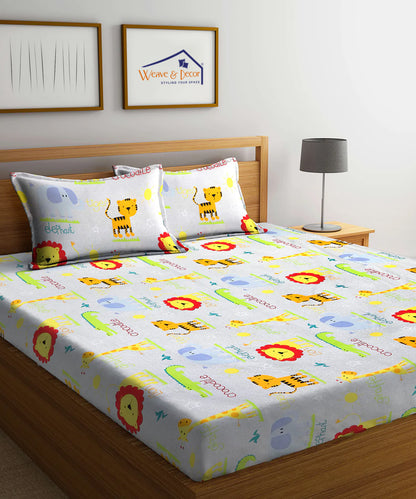 Cute Kids Queen Fitted Bedsheet With 2 Pillow Covers