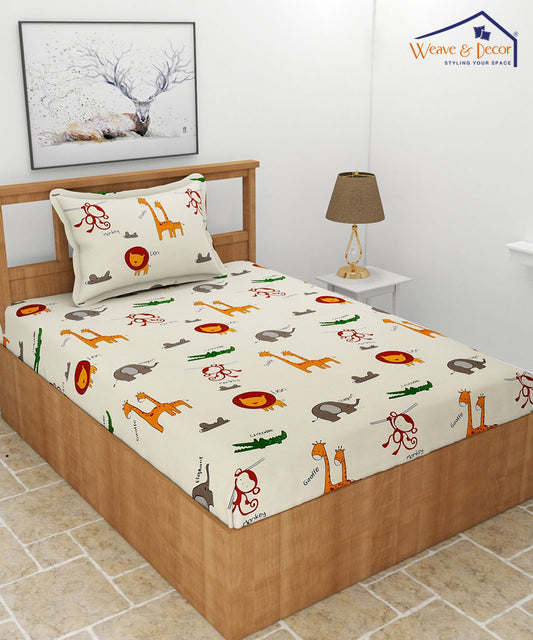 Jungle Safari Adventure Kids Single Bedsheet With 1 Pillow Cover