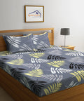 Grey Floral Double Bedsheet With 2 Pillow Cover