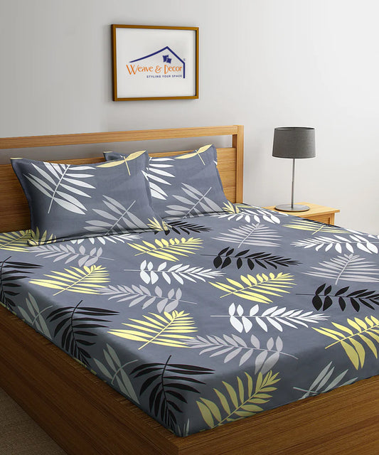 Grey Floral Double Bedsheet With 2 Pillow Cover