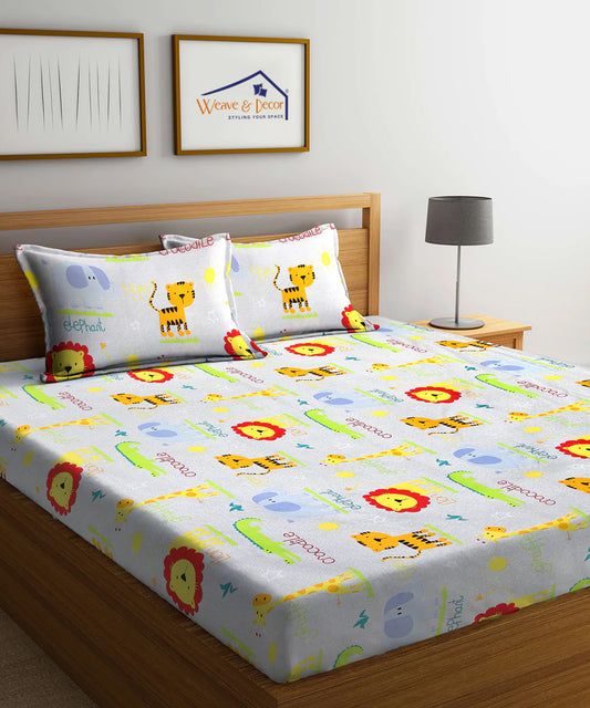 Jungle Safari Kids King Size Bedsheet with 2 Pillow Covers