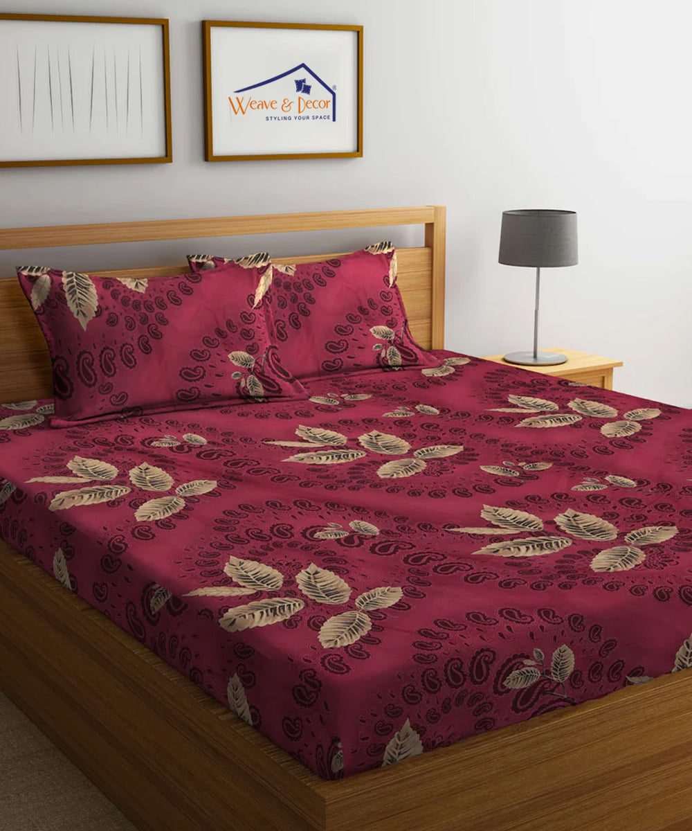 Red Floral Single Bedsheet With 1 Pillow Cover