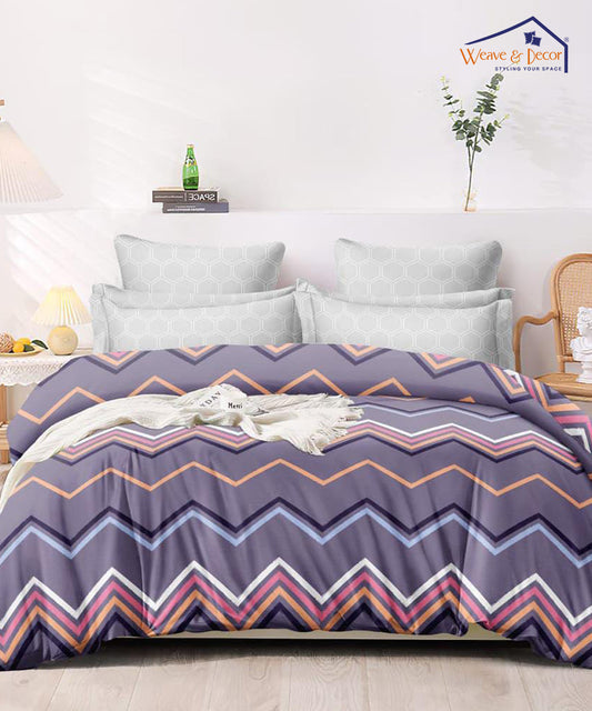 Purple Zigzag Double Bedsheet With 2 Pillow Cover
