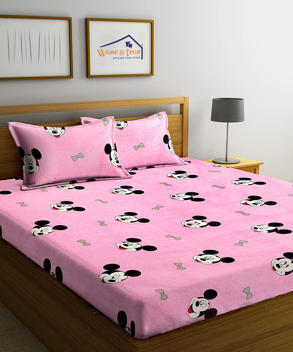 Kids Cute Pink King Size Bedsheet With 2 Pillow Covers