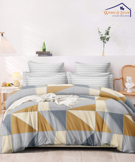 Multicolor Geometric Super King Fitted Bedsheet With 2 Pillow Covers