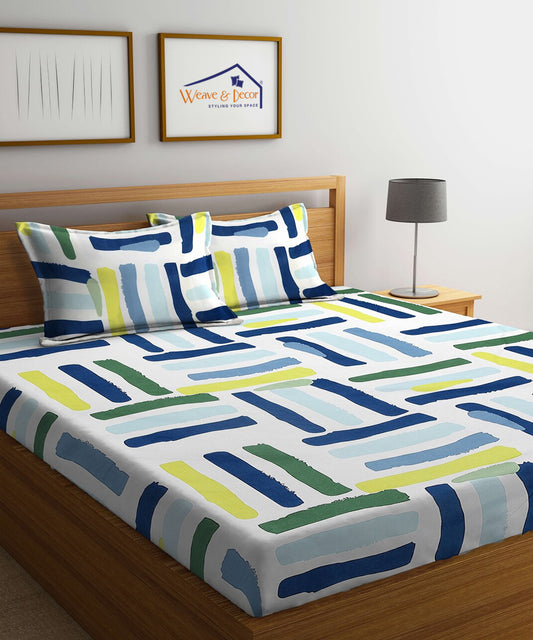 Multi Color Geometric Super King Bedsheet With 2 Pillow Covers