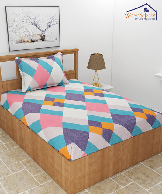 Multicoloured Squares Single Fitted Bedsheet With 1 Pillow Cover