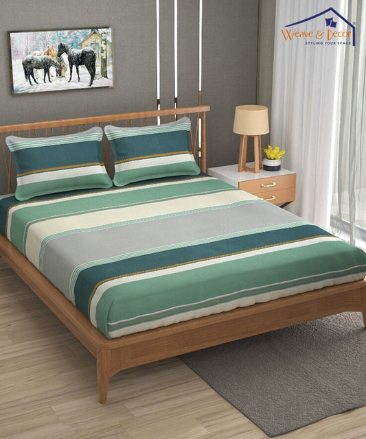 Lines Queen Fitted Bedsheet With 2 Pillow Covers