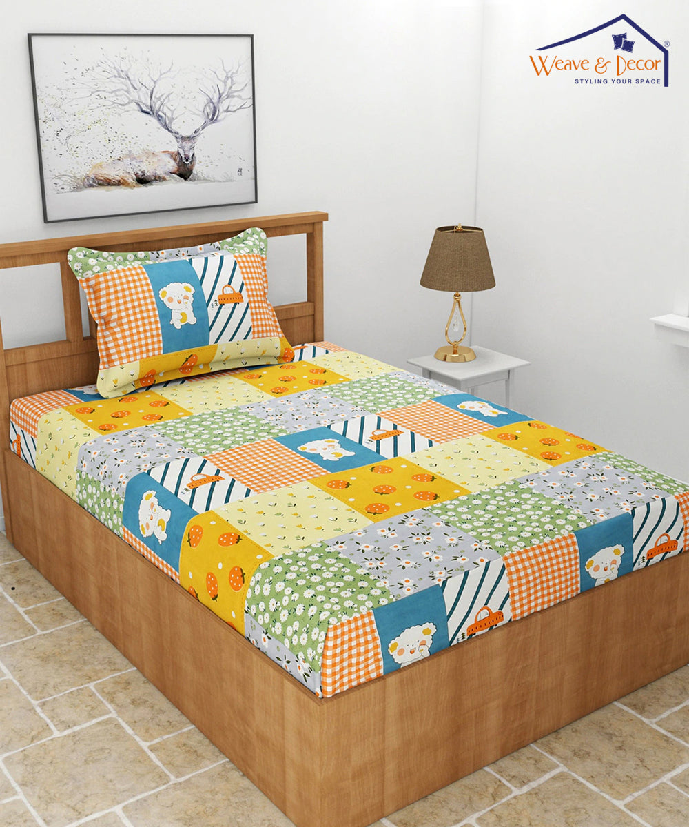 Cute Kids Single Bedsheet With 1 Pillow Cover