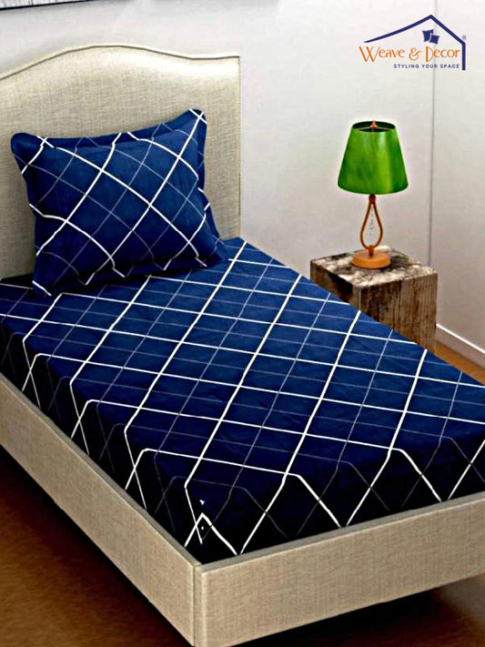 Blue Checks Single Fitted Bedsheet With 1 Pillow Cover