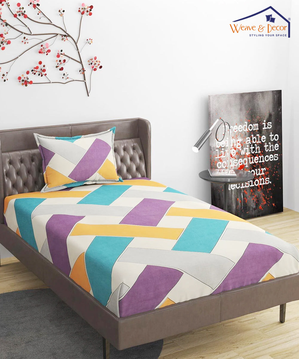 Brown and Green Single Bedsheet With 1 Pillow Cover