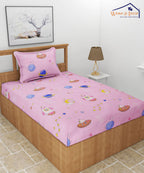 Pink kids Single Bedsheet With 1 Pillow Cover