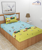 Car Kids Single Fitted Bedsheet With 1 Pillow Cover