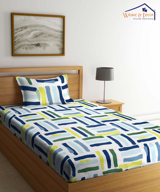 Multi Color Single Fitted Bedsheet With 1 Pillow Cover