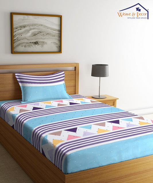 Cool Blue Single Bedsheet with 1 Pillow Cover