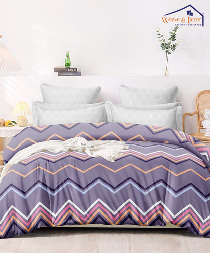 Purple Zigzag Queen Fitted Bedsheet With 2 Pillow Covers