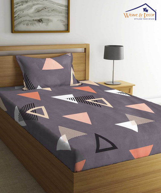 Triangles Single Fitted Bedsheet With 1 pillow Cover