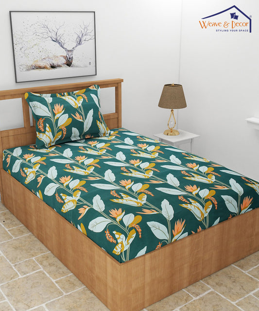 Dark Green Single Fitted Bedsheet With 1 Pillow Cover