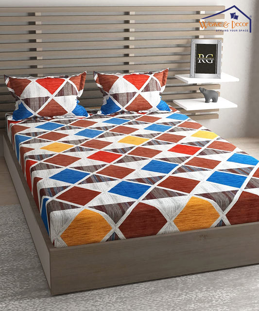 Diamonds Queen Fitted Bedsheet with 2 Pillow Covers