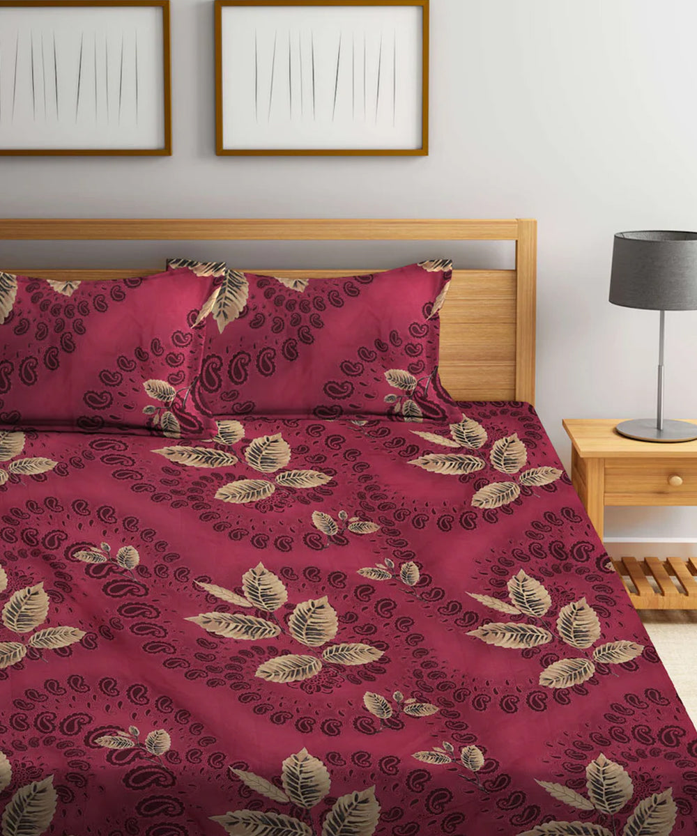 Red Floral Single Bedsheet With 1 Pillow Cover