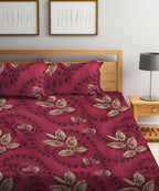 Red Floral Single Bedsheet With 1 Pillow Cover