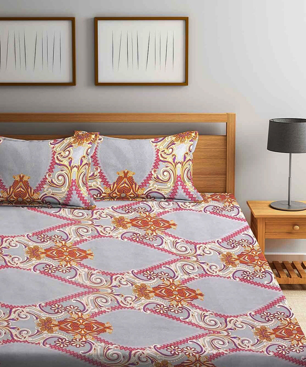Mauve Printed Double Bedsheet with 2 Pillow Covers